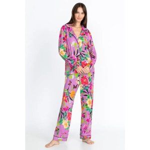 Johnny Was Goza Pj Set 2 Piece Long Pajama Home Lounge Sleepwear Pant Purple NEW